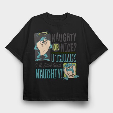 Tasmanian Devil Naughty or Nice, Tricou Oversize Barbati (Unisex)