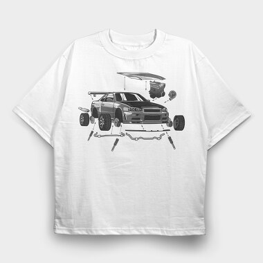 R34 Crank Out, Tricou Oversize Barbati (Unisex)