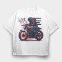 Live to Live MotorcycleArt RetroStyle, Tricou Oversize Barbati (Unisex)