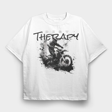 Motocross Rider Kicking Up Dirt and Jumping Dirt Therapy, Tricou Oversize Barbati (Unisex)