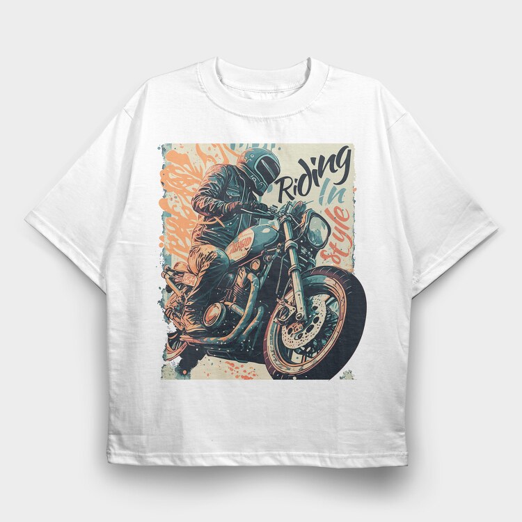 Riding in Style Motorcycle With Rider Artistic , Tricou Oversize Barbati (Unisex)