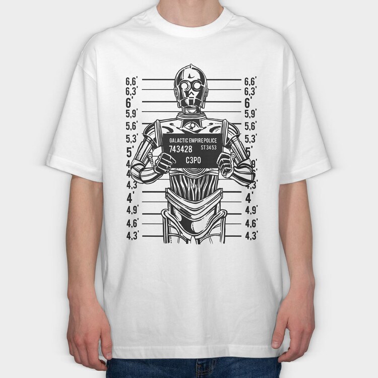 3PO Mugshot, Tricou Oversize Barbati (Unisex)