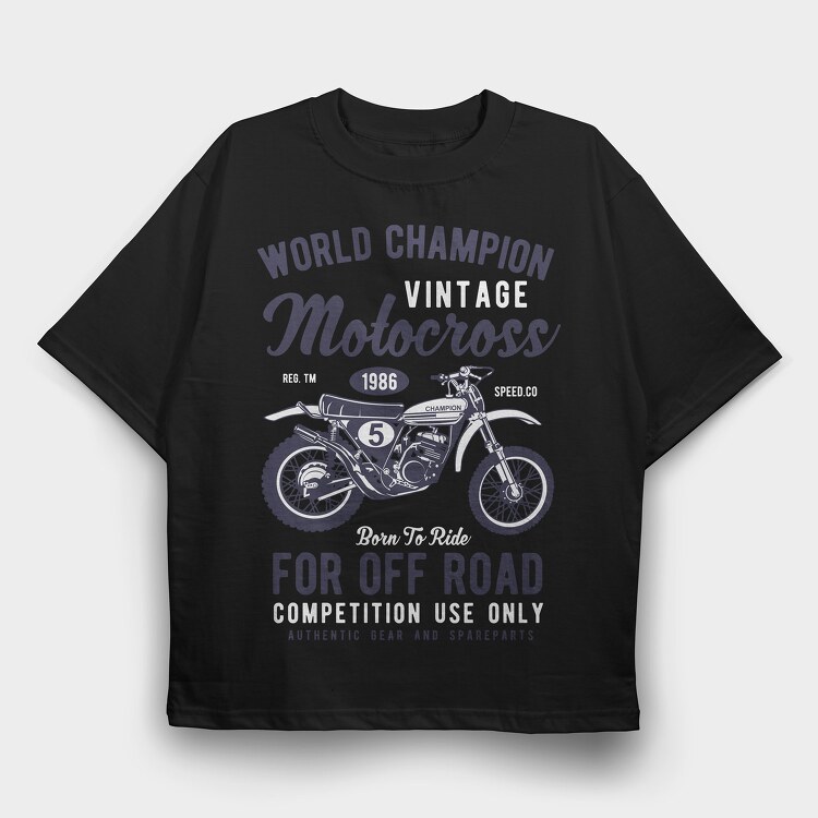 Vintage Motocross, Tricou Oversize Barbati (Unisex)