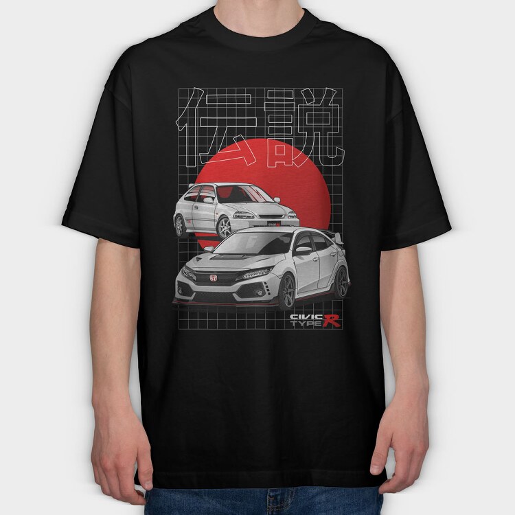 Honda Civic type R, Tricou Oversize Barbati (Unisex)