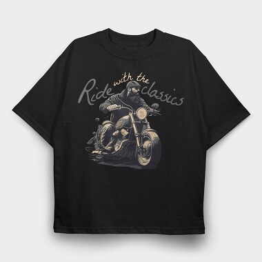 Motorcycle With Rider Ride With the Classics, Tricou Oversize Barbati (Unisex)