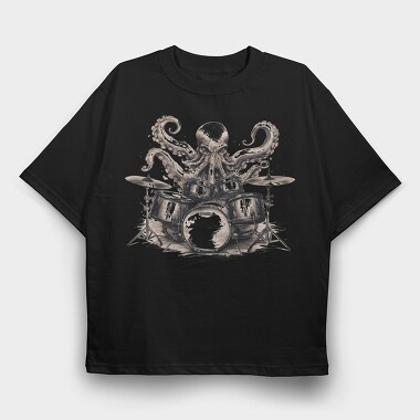 octopus playing drums, Tricou Oversize Barbati (Unisex)