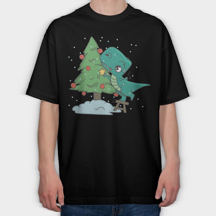 Trex Chistmas Tree, Tricou Oversize Barbati (Unisex)