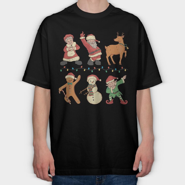 Christmas Characters Dancing, Tricou Oversize Barbati (Unisex)