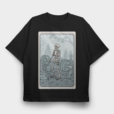 Skeleton Deadlifting Tarot Card, Tricou Oversize Barbati (Unisex)
