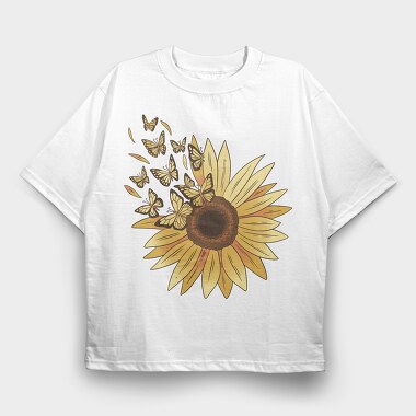 Sunflower and Butterflies, Tricou Oversize Barbati (Unisex)