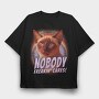 Cat Nobody Freakin Cares, Tricou Oversize Barbati (Unisex)