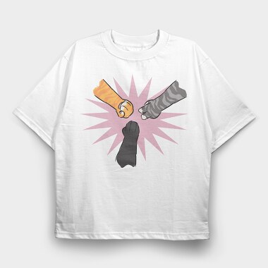 Cat Paws Playing Rock Paper Scissors, Tricou Oversize Barbati (Unisex)
