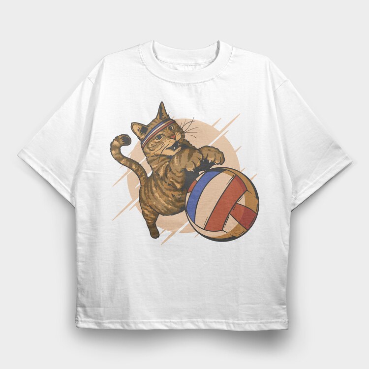Cat Playing Volleyball, Tricou Oversize Barbati (Unisex)