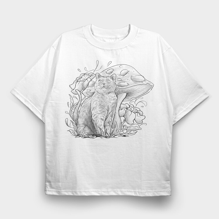 Cat Shroom, Tricou Oversize Barbati (Unisex)
