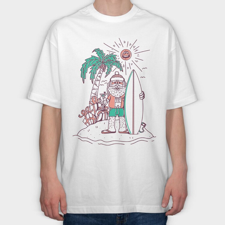 Surfer Santa, Tricou Oversize Barbati (Unisex)