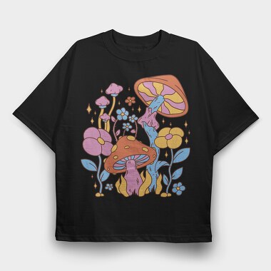 Hippie Flower Mushroom, Tricou Oversize Barbati (Unisex)