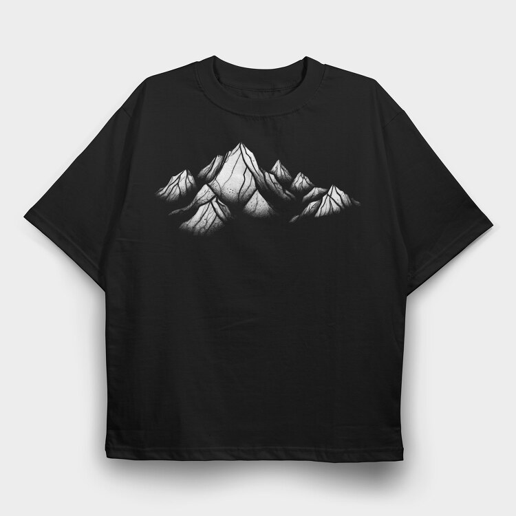 Drawn Mountains, Tricou Oversize Barbati (Unisex)
