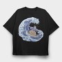 Cat Surfing Japanese Wave, Tricou Oversize Barbati (Unisex)