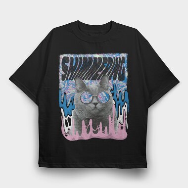 Holographic Cat, Tricou Oversize Barbati (Unisex)