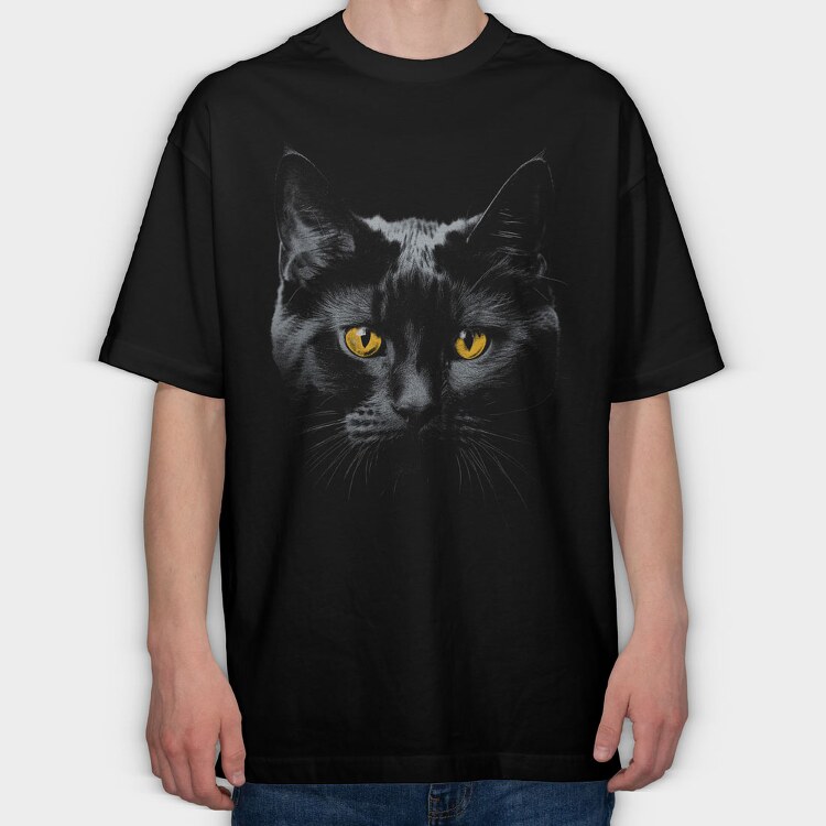 Monochrome Cat Contrast Yellow Eyes, Tricou Oversize Barbati (Unisex)