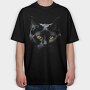 Monochrome Cat Contrast Yellow Eyes, Tricou Oversize Barbati (Unisex)