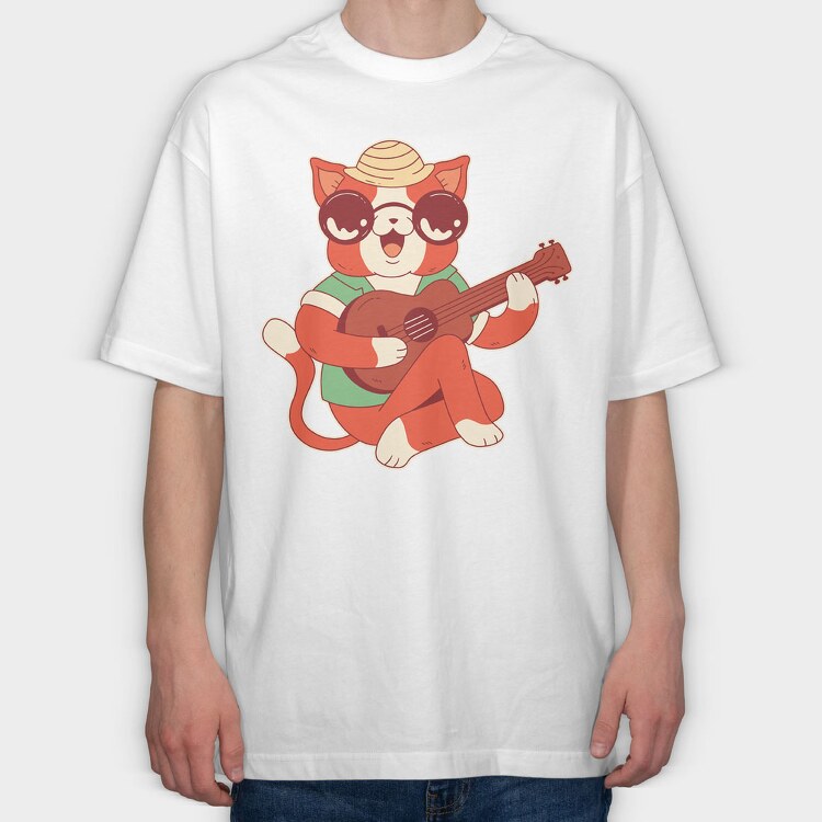 Cat Ukelele, Tricou Oversize Barbati (Unisex)
