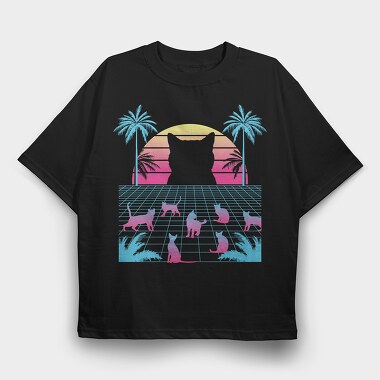 Cat Vaporwave, Tricou Oversize Barbati (Unisex)