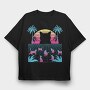 Cat Vaporwave, Tricou Oversize Barbati (Unisex)