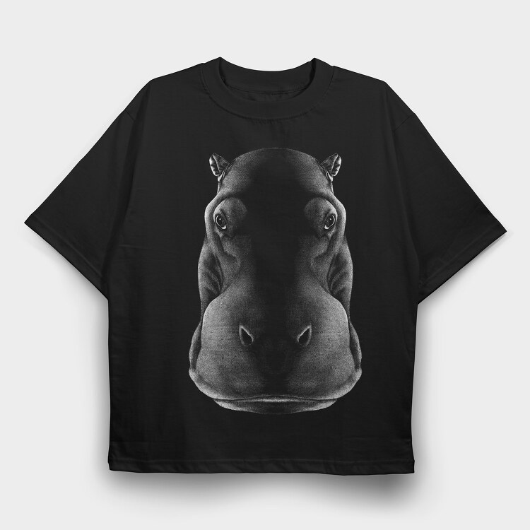Monochrome Hippo Head, Tricou Oversize Barbati (Unisex)