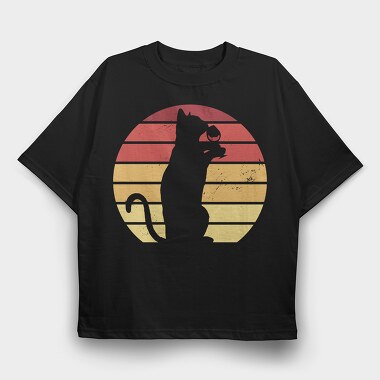 Cat Wine Sunset, Tricou Oversize Barbati (Unisex)