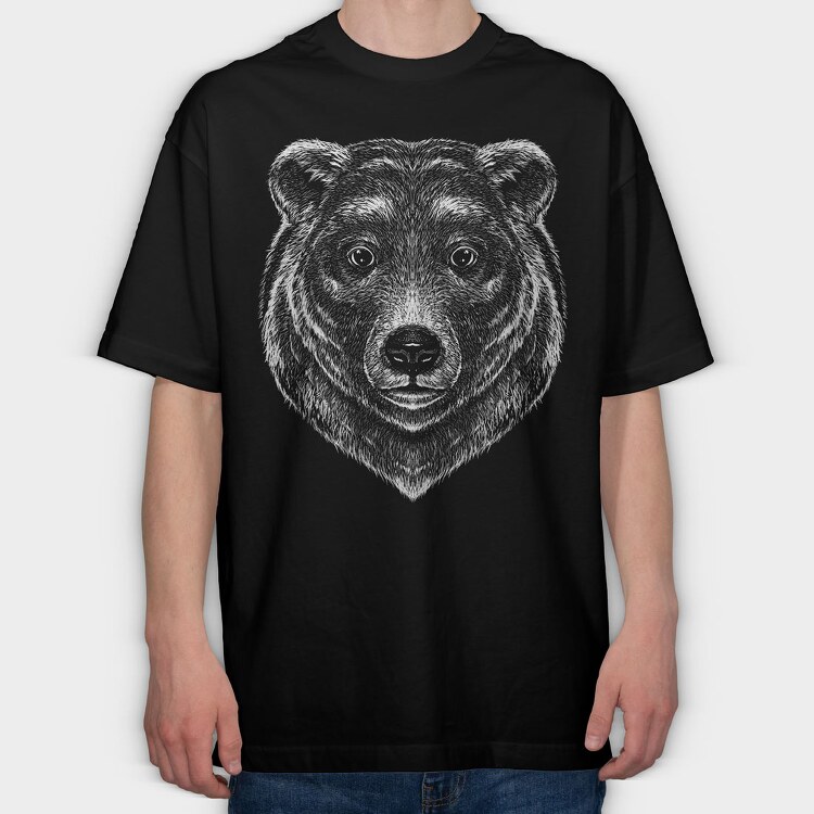 Monochrome Portrait Bear, Tricou Oversize Barbati (Unisex)