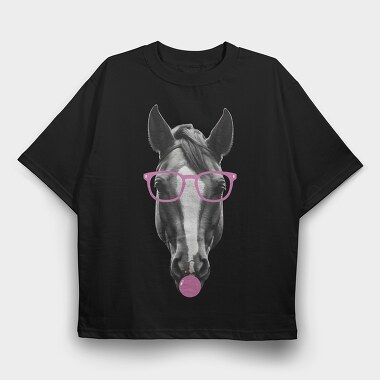Horse Bubblegum Monochrome, Tricou Oversize Barbati (Unisex)