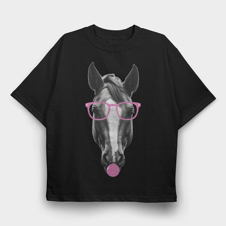 Horse Bubblegum Monochrome, Tricou Oversize Barbati (Unisex)