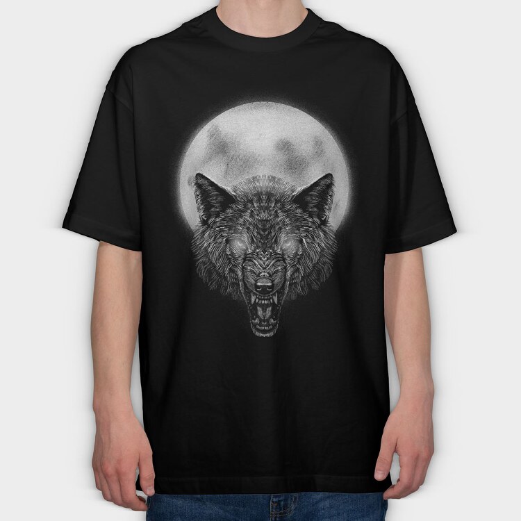 Angry Wolf Moon, Tricou Oversize Barbati (Unisex)