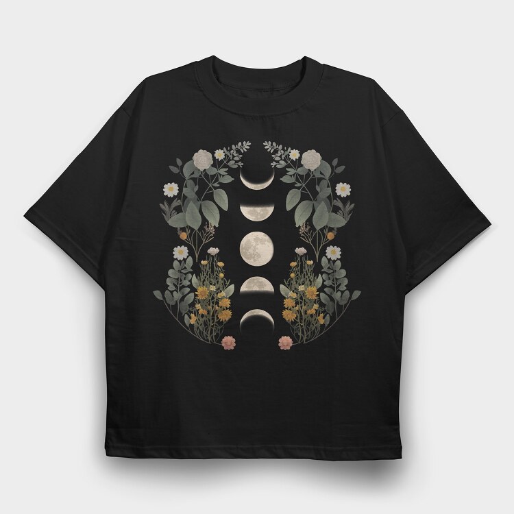 Moon Phases Dark Flowers, Tricou Oversize Barbati (Unisex)
