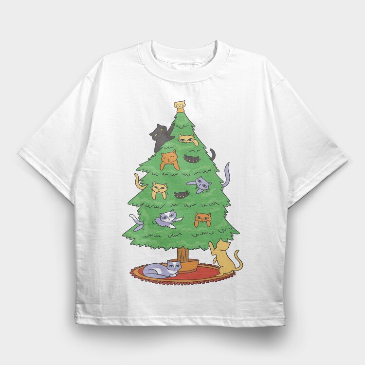 Cats on Tree, Tricou Oversize Barbati (Unisex)