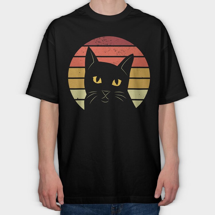 Retro Sunset Cat, Tricou Oversize Barbati (Unisex)