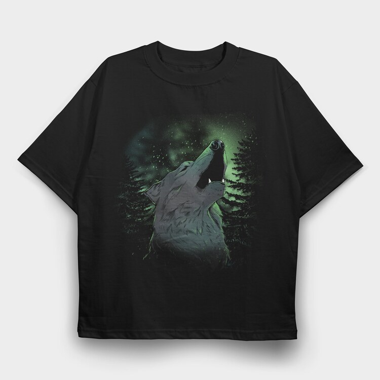 Howling Wolf Green, Tricou Oversize Barbati (Unisex)