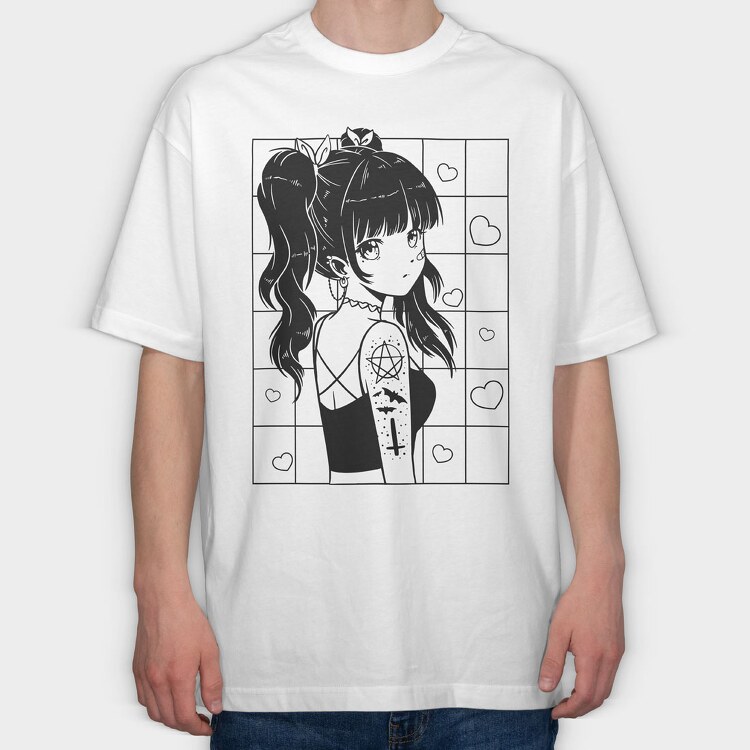 Anime Dark Cute, Tricou Oversize Barbati (Unisex)