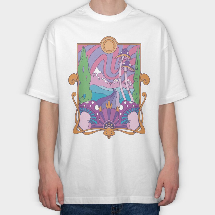 Retro Trippy Landscape, Tricou Oversize Barbati (Unisex)