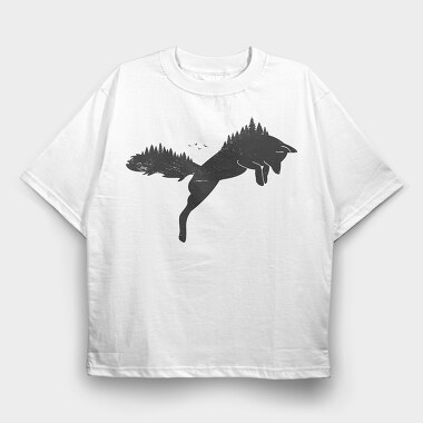 Hunting Fox Silhouette, Tricou Oversize Barbati (Unisex)