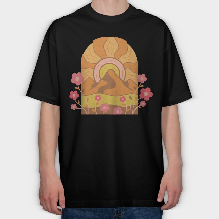 Mountain Flowers Sunset, Tricou Oversize Barbati (Unisex)