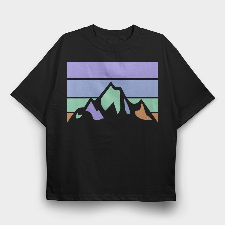 Mountain Retro Sunset, Tricou Oversize Barbati (Unisex)