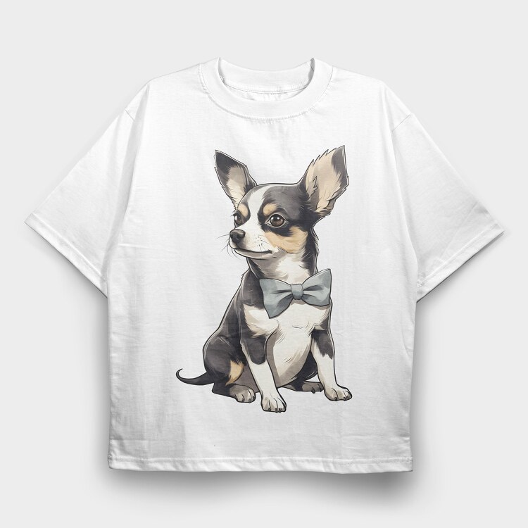 Chihuahua Bow, Tricou Oversize Barbati (Unisex)