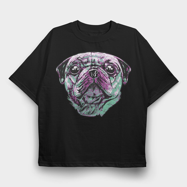 Three Color Pug, Tricou Oversize Barbati (Unisex)