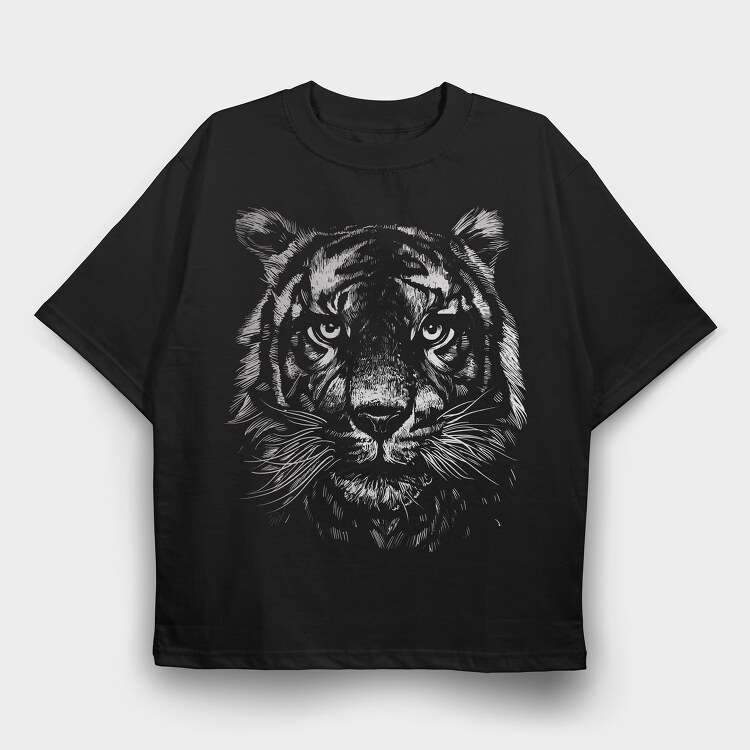Tiger Monochrome, Tricou Oversize Barbati (Unisex)