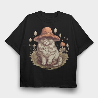 Mushroom Cat Hat, Tricou Oversize Barbati (Unisex)