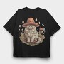 Mushroom Cat Hat, Tricou Oversize Barbati (Unisex)