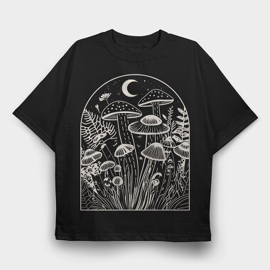 Mushrooms Moon Monochrome, Tricou Oversize Barbati (Unisex)