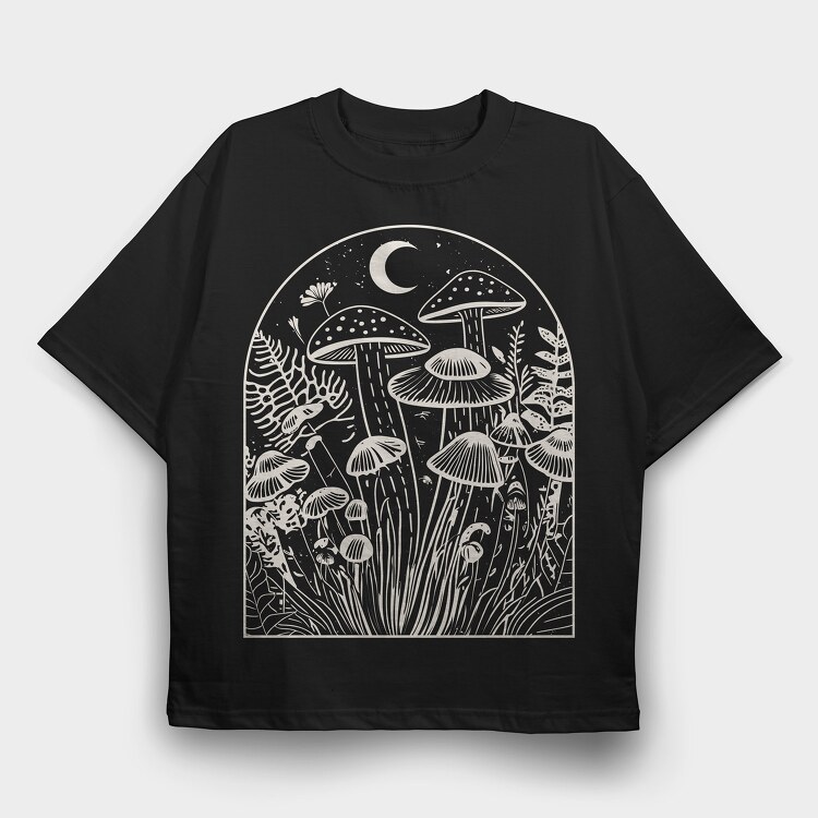 Mushrooms Moon Monochrome, Tricou Oversize Barbati (Unisex)